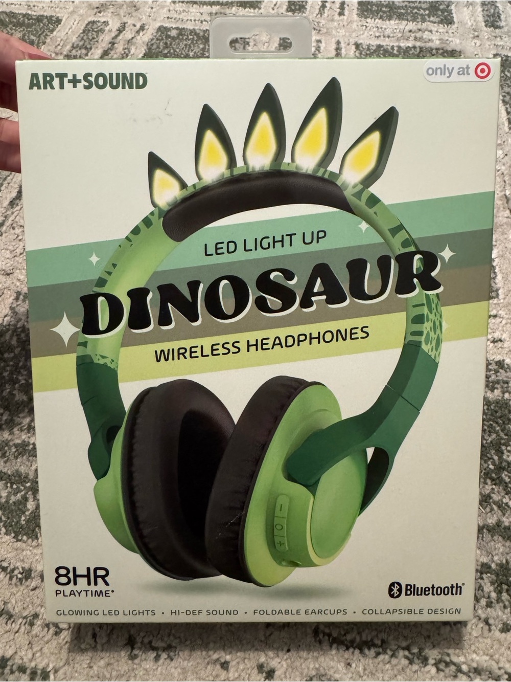 Art+Sound Green LED Light-Up Dinosaur Kid’s Wireless Headphones